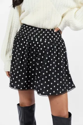 Through The Garden Black Floral Eyelet Trim Mini Skort,Women Skirts Comfort