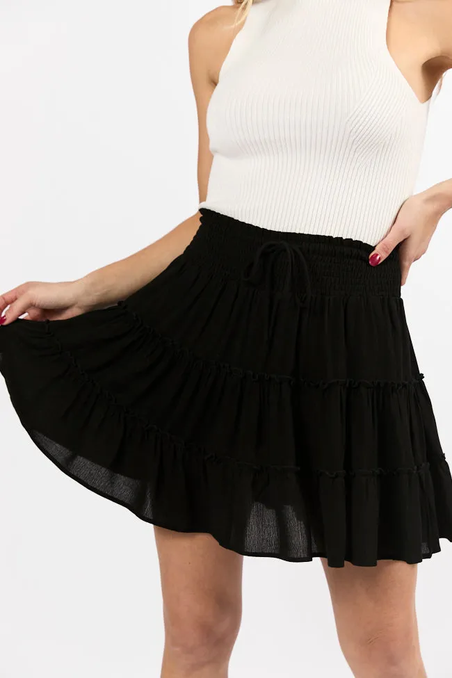Through The Garden Black Longer Length Solid Mini Skort,Women Skirts Comfort