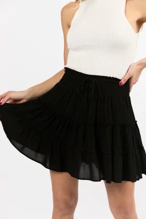 Through The Garden Black Longer Length Solid Mini Skort,Women Skirts Comfort