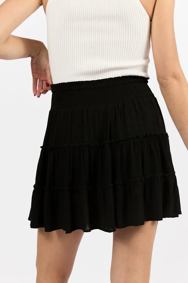 Through The Garden Black Longer Length Solid Mini Skort,Women Skirts Comfort