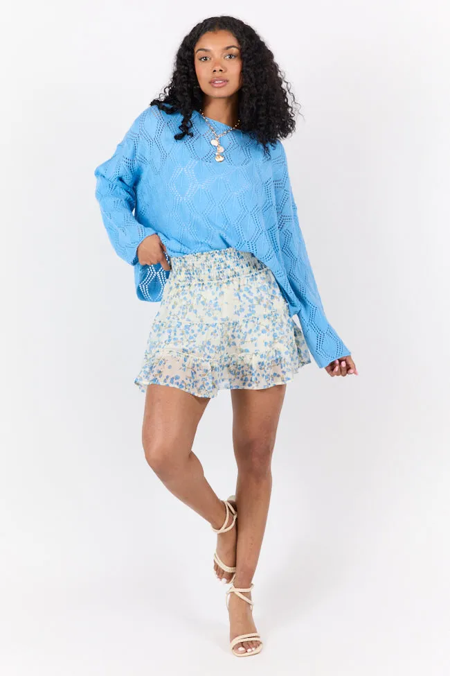 Through The Garden Blue Multi Color Floral Mini Skort,Women Skirts Comfort