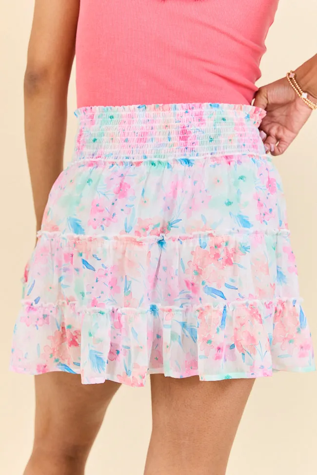 Through The Garden Blue, Pink, and Orange Floral Skort SALE,Women Skirts Comfort