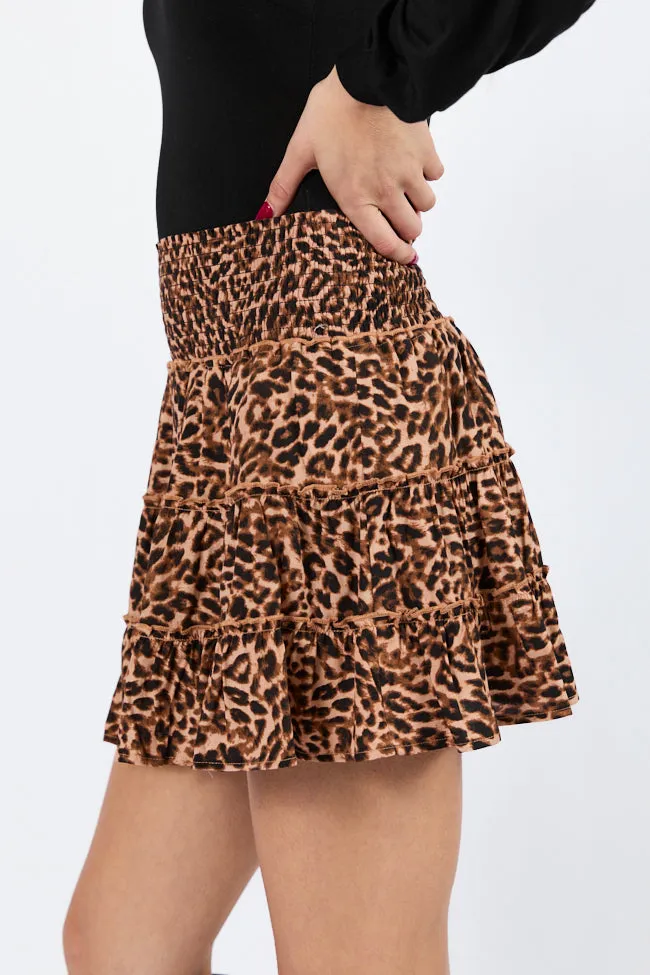 Through The Garden Brown Leopard Mini Skort,Women Skirts Comfort