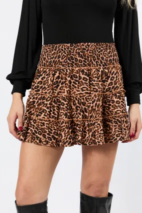 Through The Garden Brown Leopard Mini Skort,Women Skirts Comfort