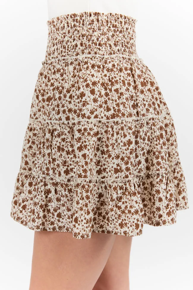 Through The Garden Ivory and Brown Floral Mini Skort,Women Skirts Comfort
