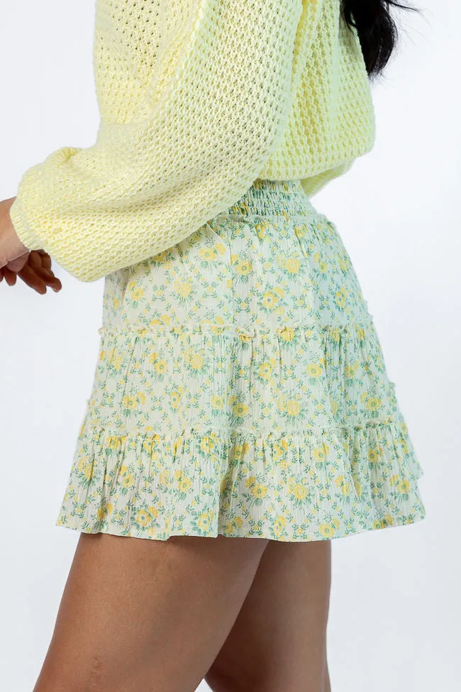 Through The Garden Ivory and Yellow Mini Skort,Women Skirts Comfort