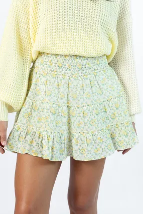 Through The Garden Ivory and Yellow Mini Skort,Women Skirts Comfort