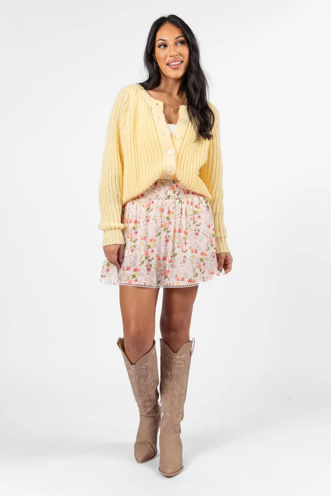 Through The Garden Ivory Multi Floral Eyelet Trim Mini Skort,Women Skirts Comfort