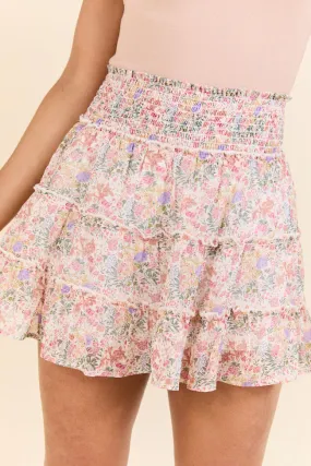 Through The Garden Ivory Multi Floral Skort,Women Skirts Comfort