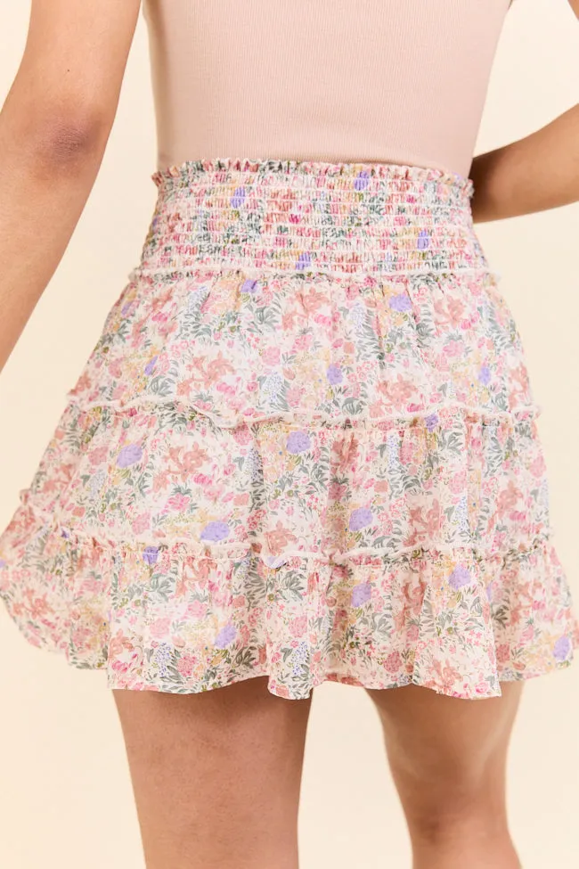 Through The Garden Ivory Multi Floral Skort,Women Skirts Comfort