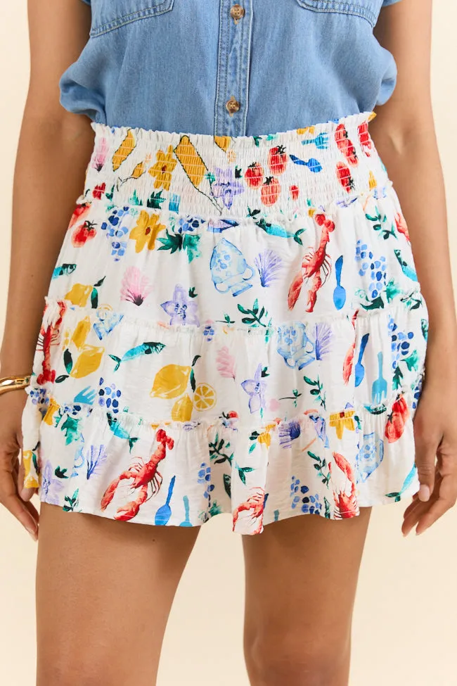 Through The Garden Ivory Multi Icon Mini Skort,Women Skirts Comfort