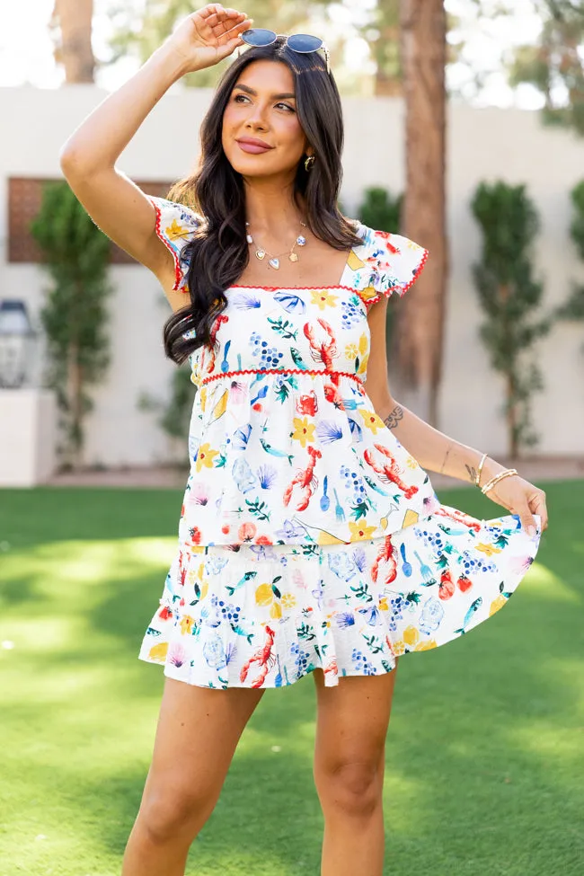 Through The Garden Ivory Multi Icon Mini Skort,Women Skirts Comfort