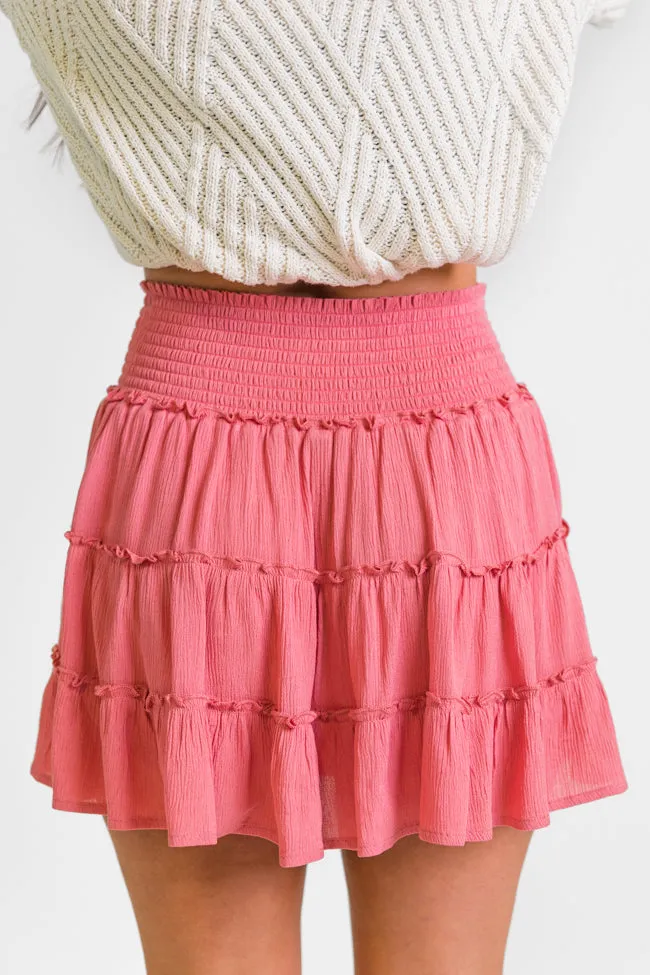 Through The Garden Rose Solid Mini Skort,Women Skirts Comfort