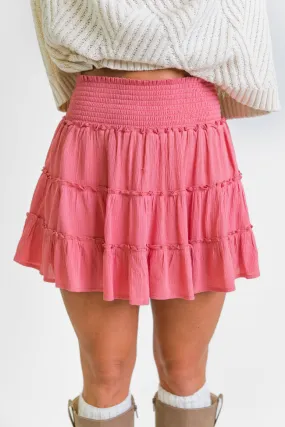 Through The Garden Rose Solid Mini Skort,Women Skirts Comfort