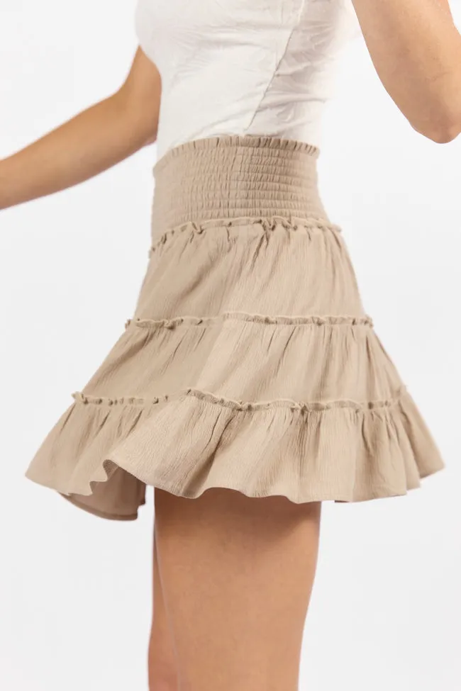 Through The Garden Taupe Solid Mini Skort,Women Skirts Comfort