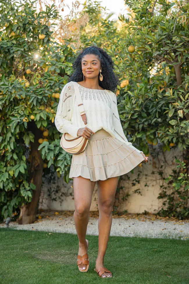 Through The Garden Taupe Solid Mini Skort,Women Skirts Comfort