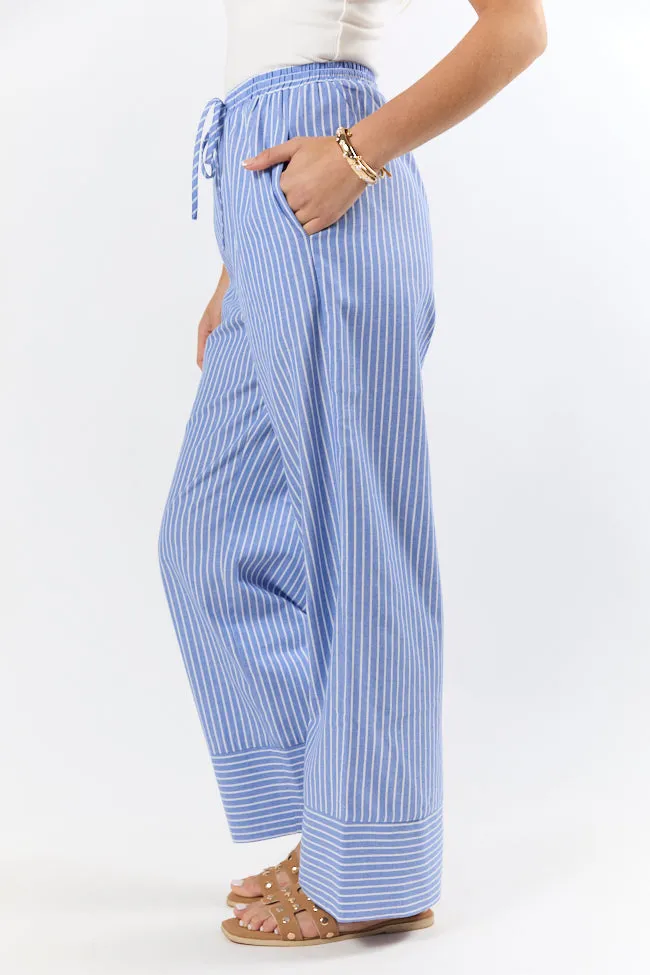 Tidal Lines Blue Striped Pull On Pants,Women Pants