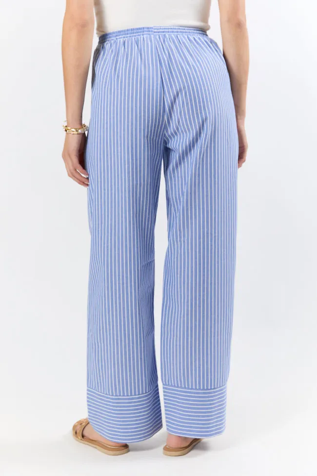 Tidal Lines Blue Striped Pull On Pants,Women Pants
