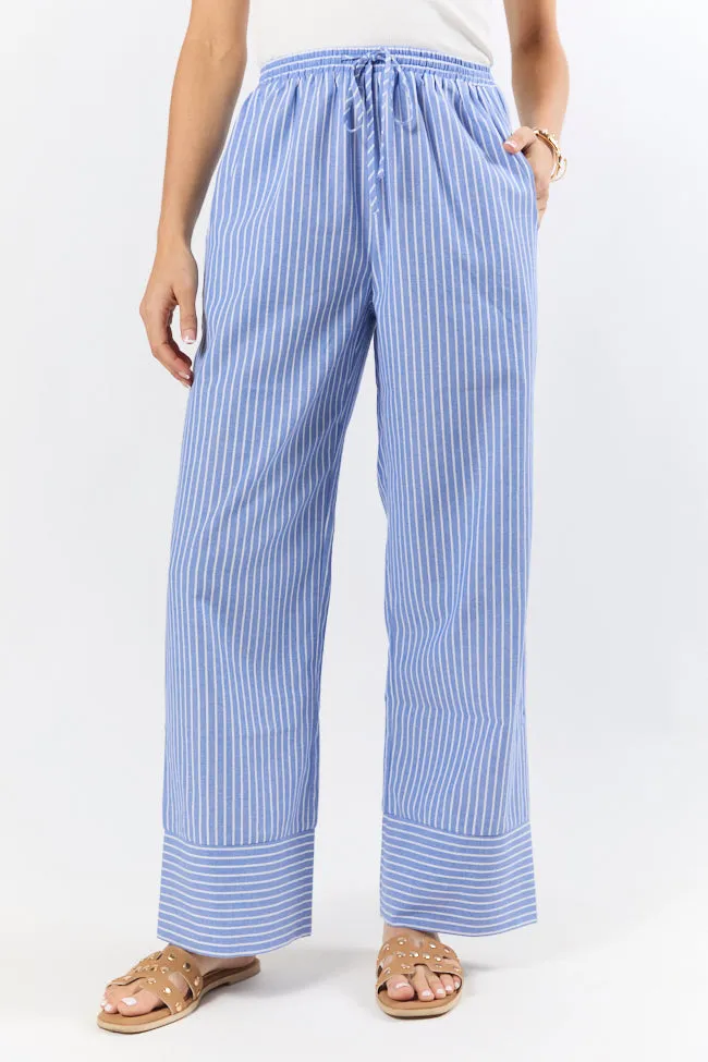 Tidal Lines Blue Striped Pull On Pants,Women Pants