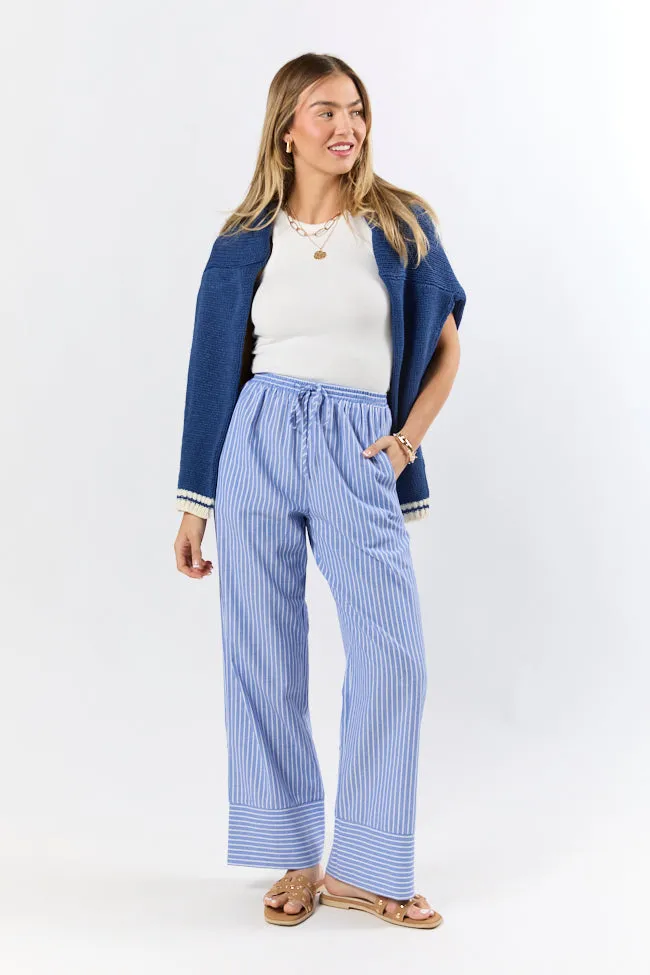Tidal Lines Blue Striped Pull On Pants,Women Pants