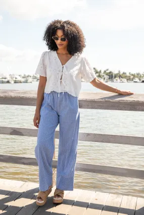 Tidal Lines Blue Striped Pull On Pants,Women Pants