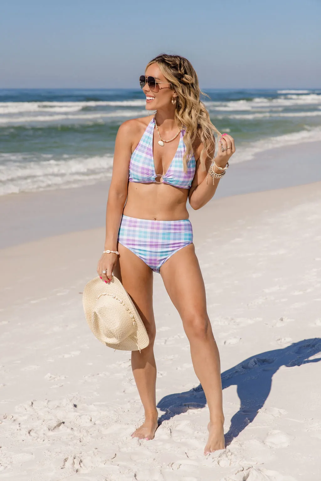Tidal Treasure In Tori Plaid Ring Detail Bikini Top SALE,Swimwear