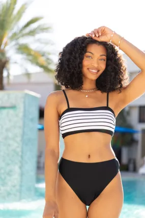 Tidal Treasures White and Black Striped Bikini Top SALE,Swimwear