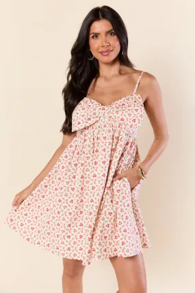 Tied Touch Floral Big Bow Mini Dress SALE,Daily Outfit