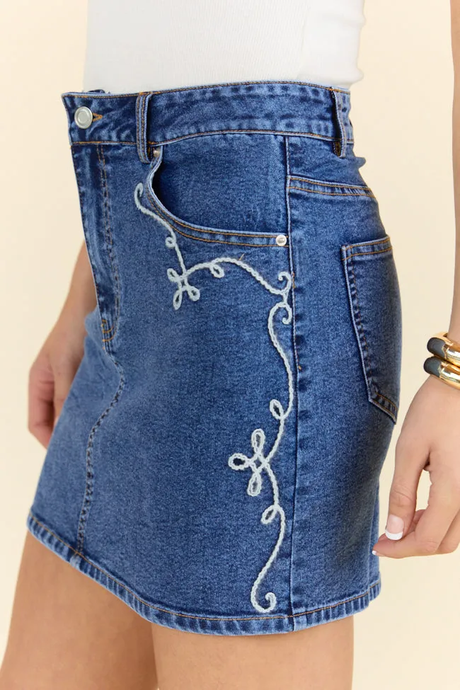 Treble Maker Embroidered Denim Skirt,Women Skirts Comfort