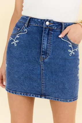 Treble Maker Embroidered Denim Skirt,Women Skirts Comfort