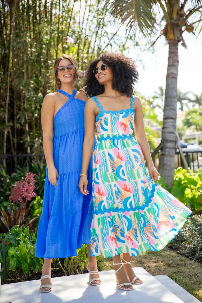 Tropical Tango Multi Rick Rack Trim Printed Midi Dress SALE,Daily Outfit