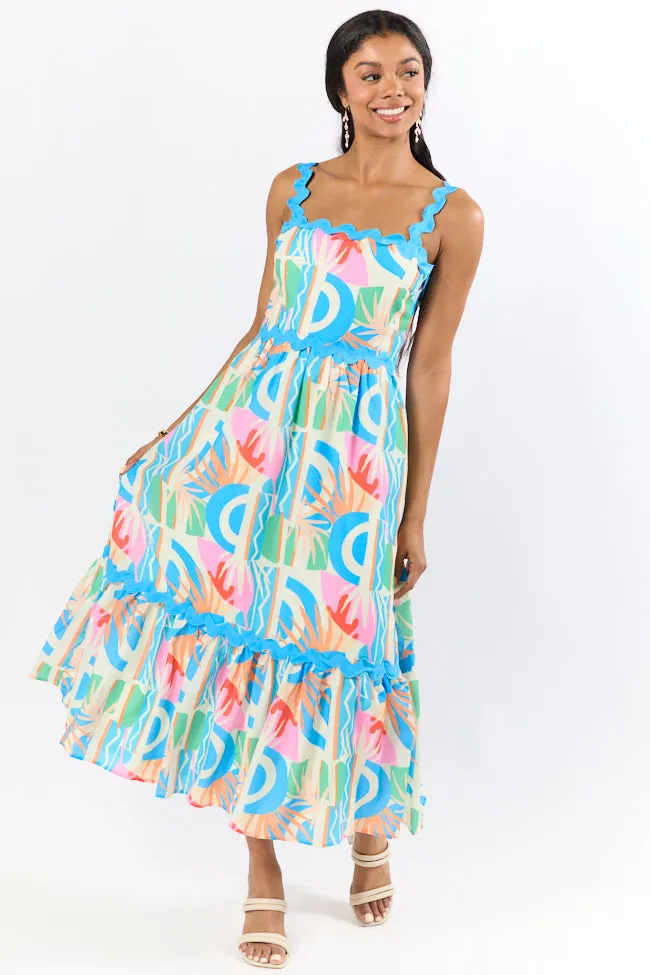 Tropical Tango Multi Rick Rack Trim Printed Midi Dress SALE,Daily Outfit