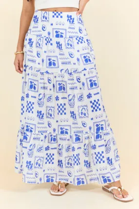 Tuscan Sun Blue Icon Floral Maxi Skirt,Women Skirts Comfort