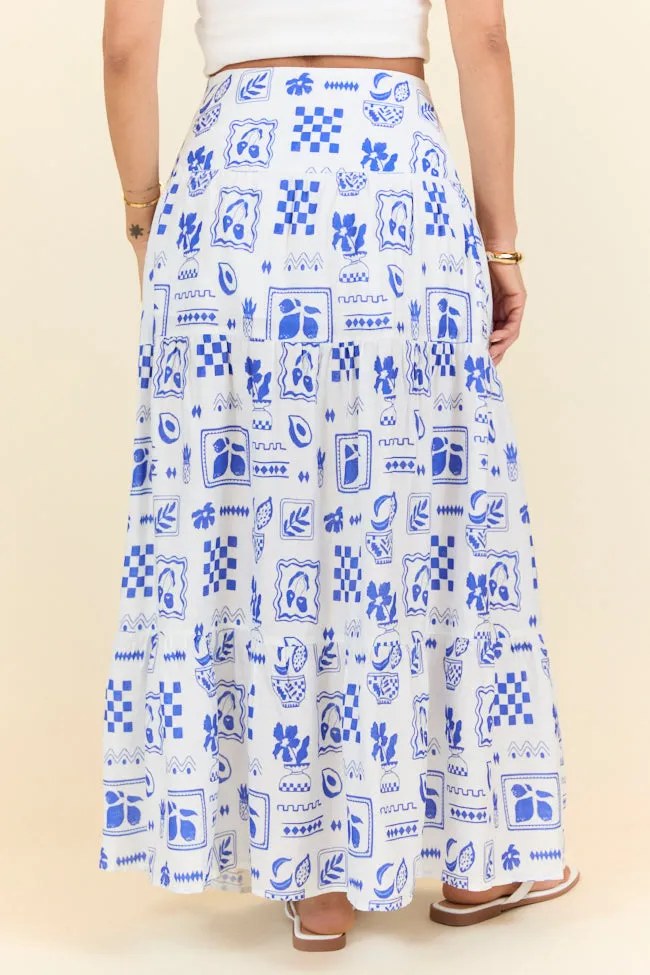 Tuscan Sun Blue Icon Floral Maxi Skirt,Women Skirts Comfort