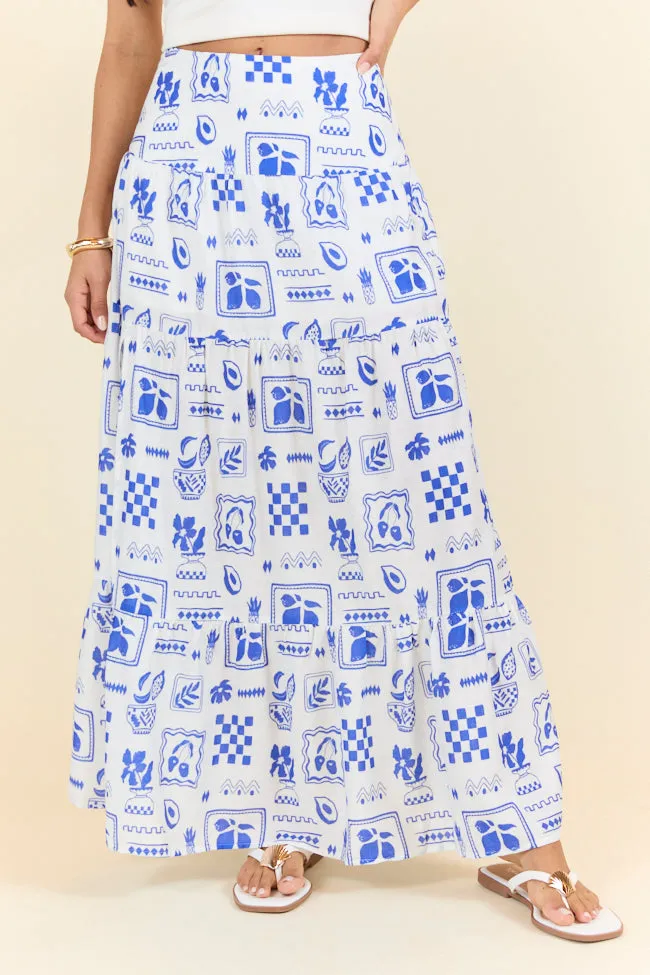 Tuscan Sun Blue Icon Floral Maxi Skirt,Women Skirts Comfort