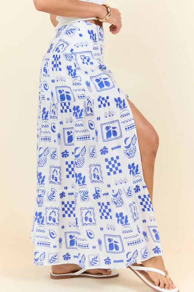 Tuscan Sun Blue Icon Floral Maxi Skirt,Women Skirts Comfort
