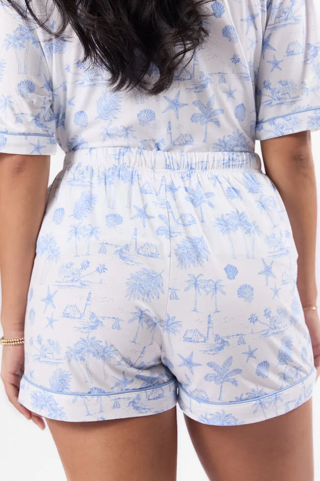 Under the Stars Blue Coastal Toile Pajama Shorts,Women Pants