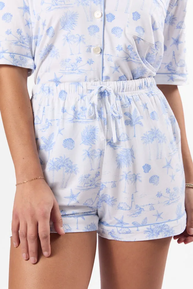 Under the Stars Blue Coastal Toile Pajama Shorts,Women Pants