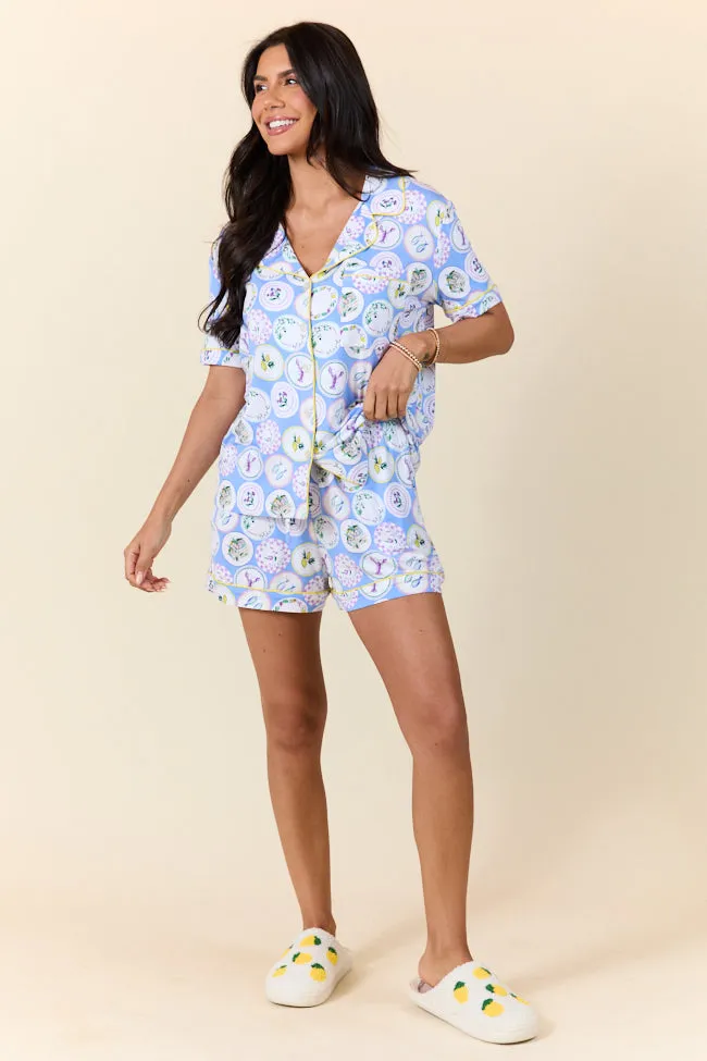 Under The Stars Decorative Plate Print Bamboo Pajama Shorts,Women Pants