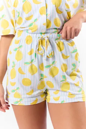 Under the Stars Lemon Print Pajama Shorts,Women Pants