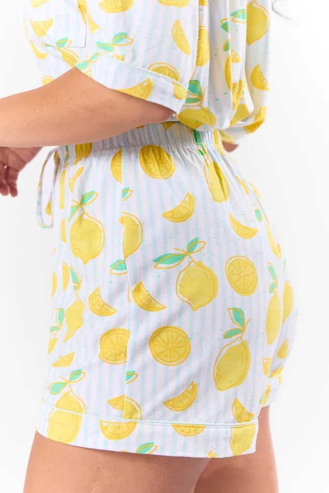 Under the Stars Lemon Print Pajama Shorts,Women Pants