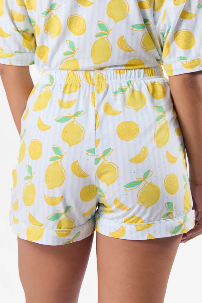 Under the Stars Lemon Print Pajama Shorts,Women Pants