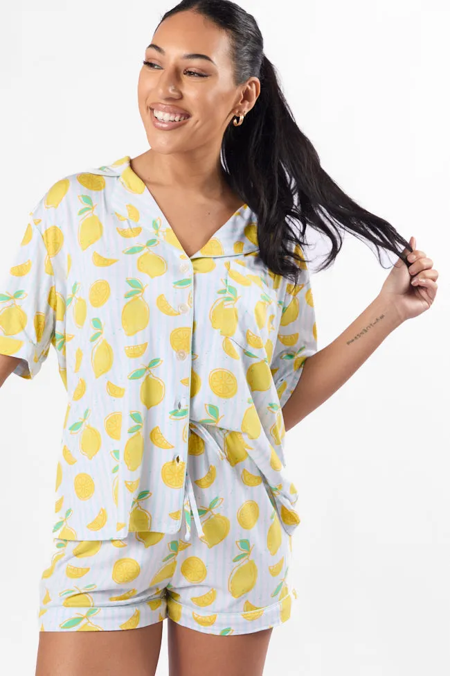 Under the Stars Lemon Print Pajama Shorts,Women Pants