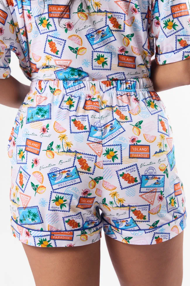 Under the Stars Postcards Pajama Shorts,Women Pants