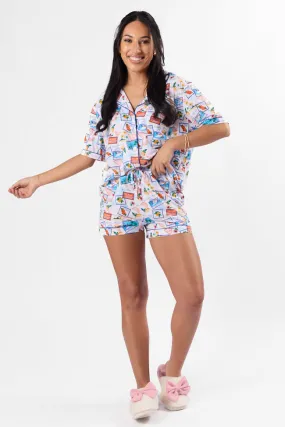 Under the Stars Postcards Pajama Shorts,Women Pants