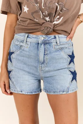 Wait For Daylight Star Embroidered Denim Shorts,Women Shorts