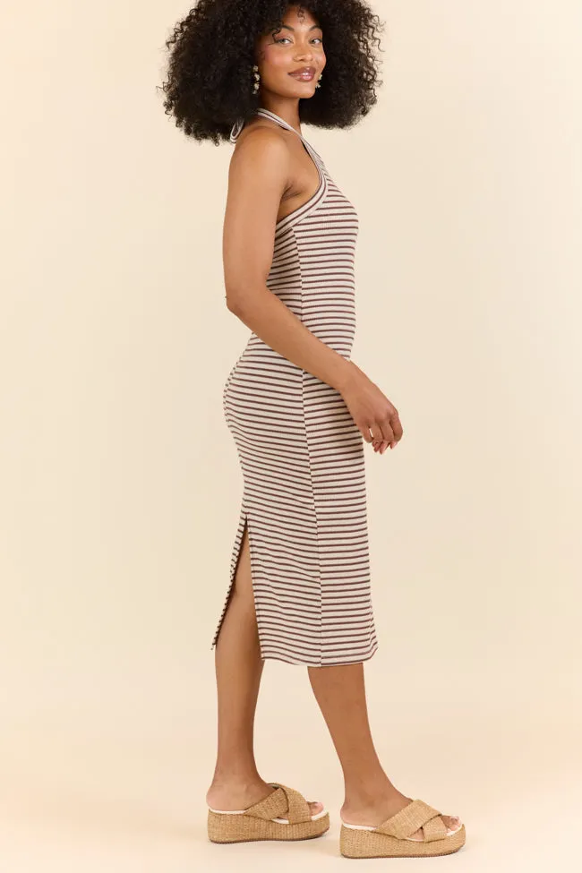 Walk By The Water Brown Striped Knit Razor Back Dress,Daily Outfit