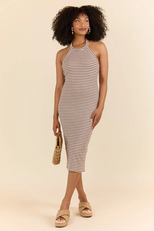 Walk By The Water Brown Striped Knit Razor Back Dress,Daily Outfit