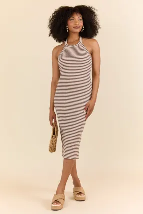 Walk By The Water Brown Striped Knit Razor Back Dress,Daily Outfit