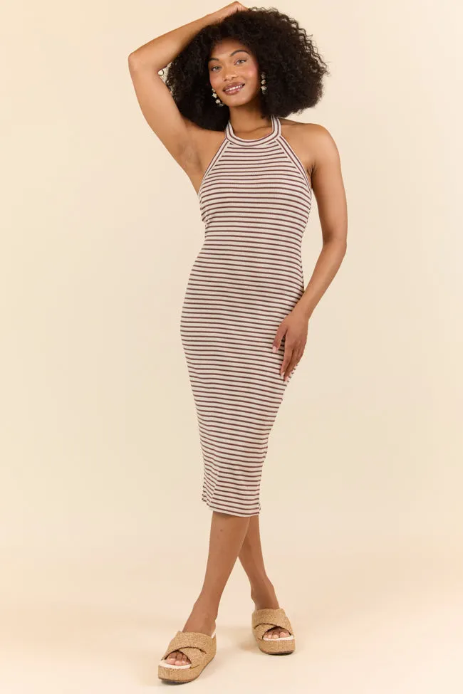 Walk By The Water Brown Striped Knit Razor Back Dress,Daily Outfit